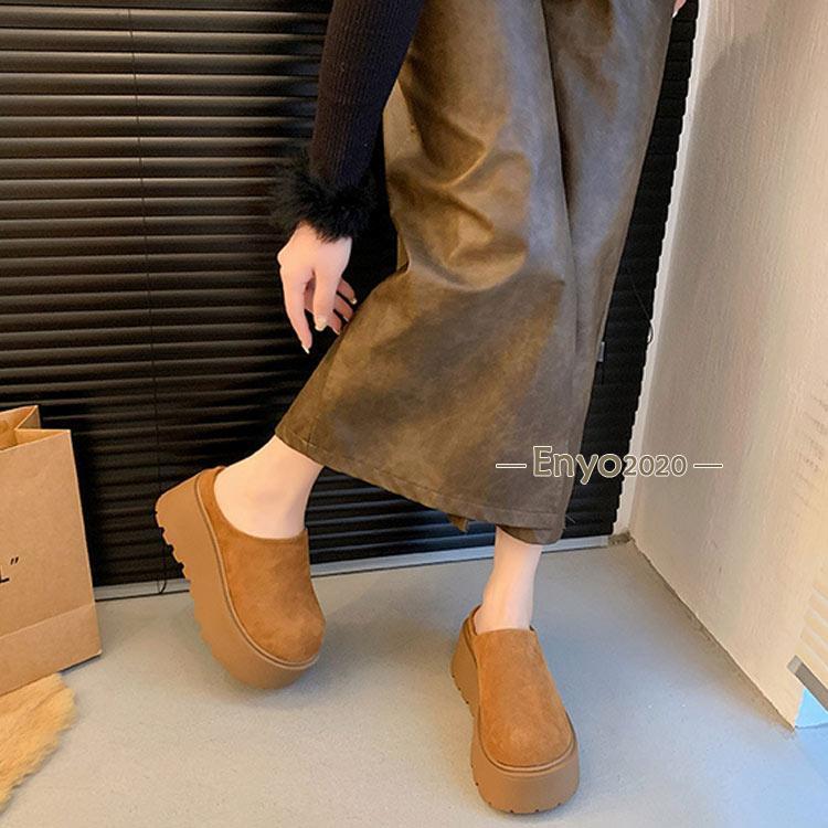 秋 シューズ 軽量 暖かい かかとなし 裏起毛 ミュール 厚底 8cmヒール オフィスサ...