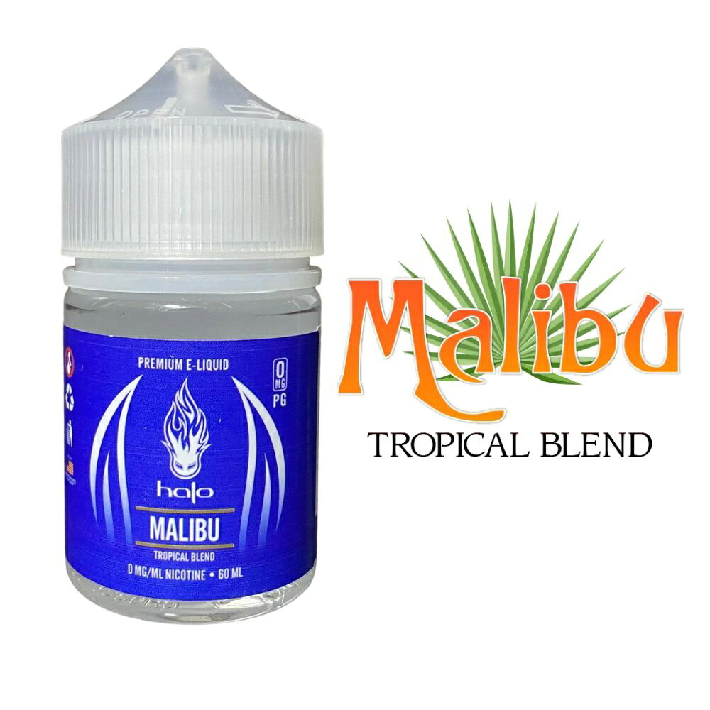 Malibu 60ml マリブは人気のトロピカルカクテル“フローズンピニャコラーダ”味のライトなメンソールリキッドです。 のどごし柔らかな清涼感と後味に残るすっきりした甘さが、南国のビーチで太陽を浴びているような心地よさを体験させてくれます。 フレッシュなパインとココナツとライム風味の爽やかな仕上がりです。 ※ニコチン、タールは含まれていません。
