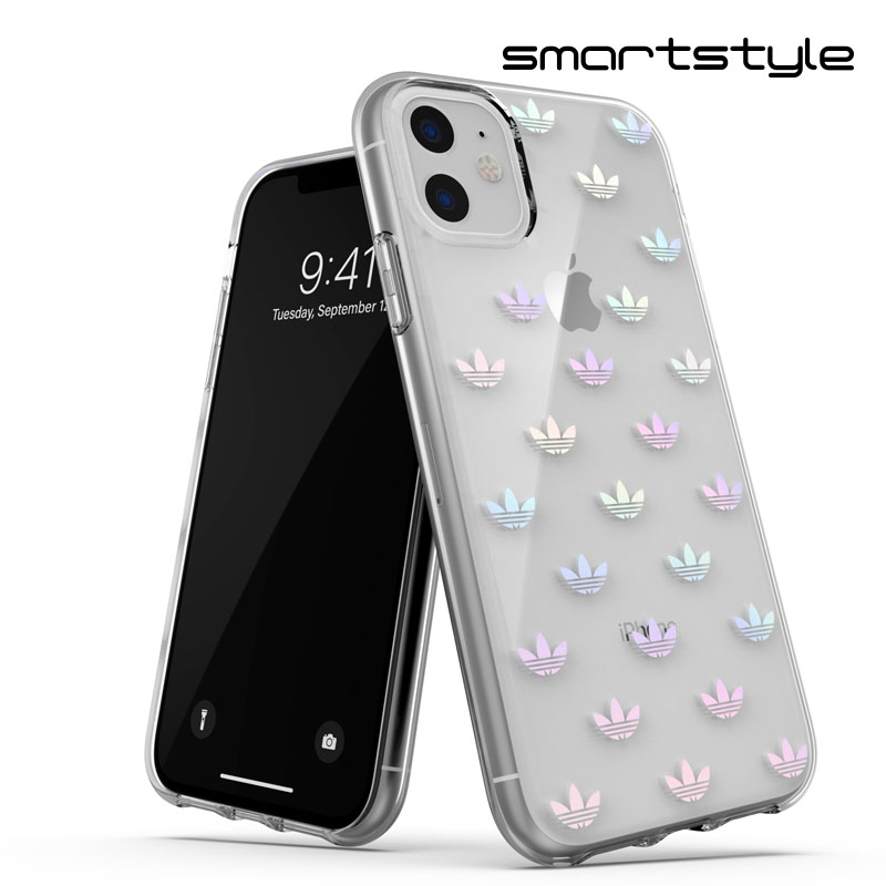 adidas アディダス iPhone 11 ケース クリアケース スマホケース アイフォン カバー 耐衝撃 TPU メタリッククリア x カラフル・ホログラフィックロゴ
