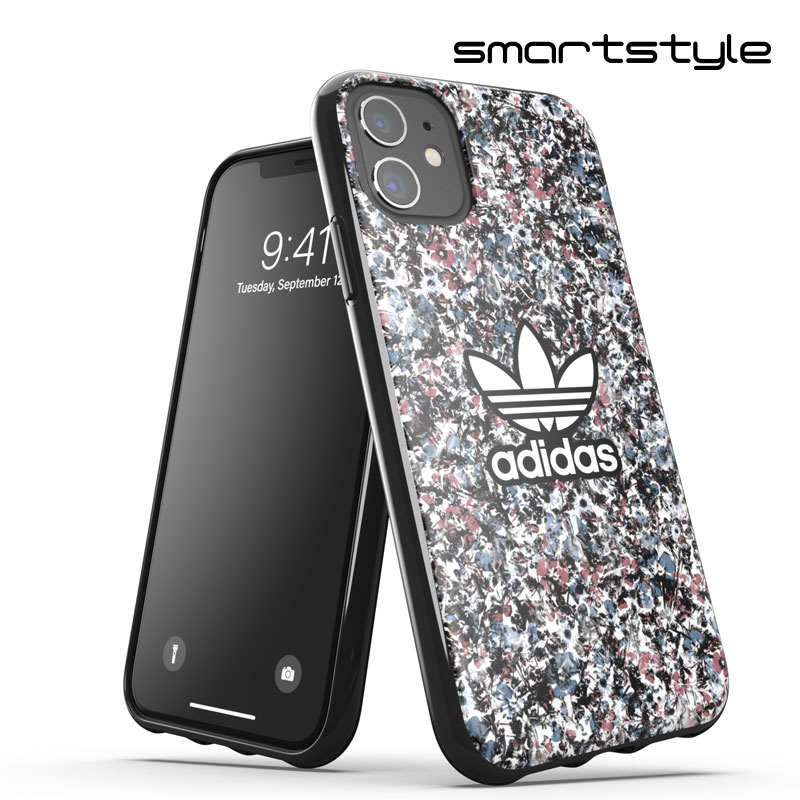 adidas アディダス スマホケース iPhone 11 ケース アイフォン カバー スマホケース 耐衝撃 TPU 花柄 フローラル プリント ブラック x ローズ x ブルー