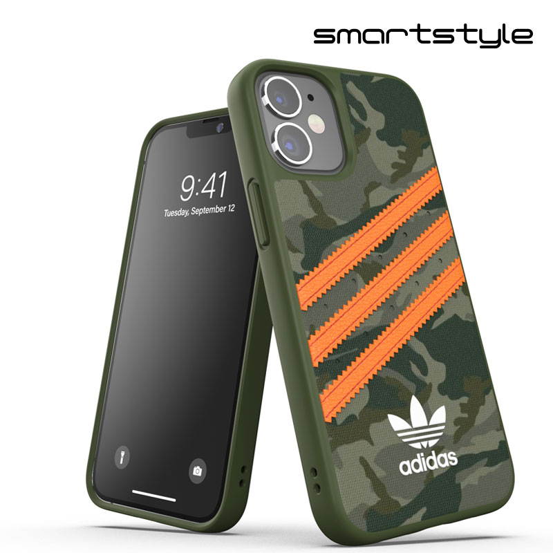 adidas アディダス スマホケース iPhone 12 Mini ケース アイフォン カバー スマホケース 耐衝撃 TPU SAMBA サンバ カモ柄 x オレンジ 当店限定1年保証 