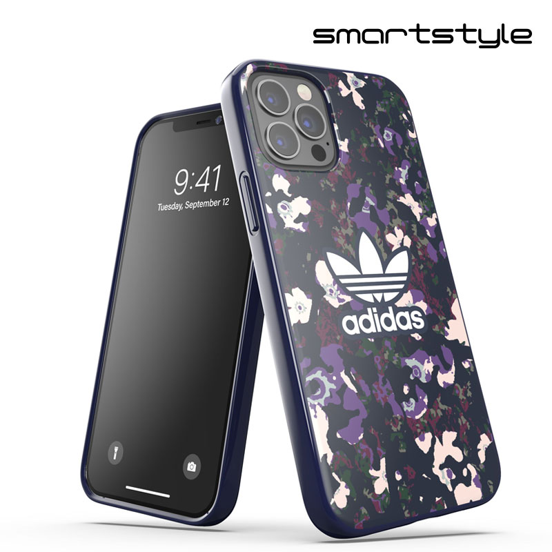 adidas アディダス スマホケース iPhone12 / iPhone12pro ケース アイフォン カバー スマホケース 6.1インチ アディダス グラフィックプリントフローラル カレッジネイビーxアクティブパープル