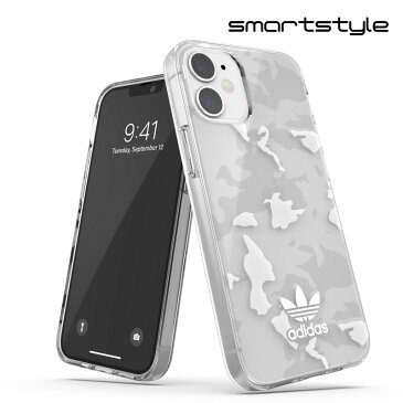 adidas アディダス スマホケース iPhone 12 Mini ケース クリアケース スマホケース アイフォン カバー 耐衝撃 TPU カモ柄 プリント クリア x ホワイト