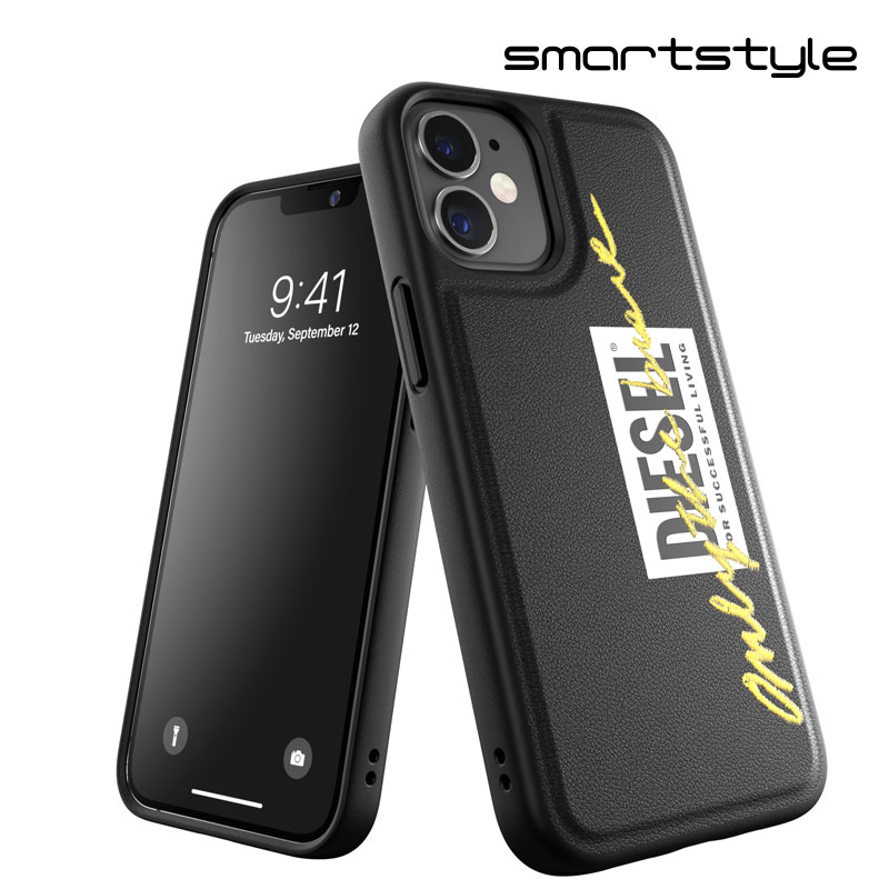 ディーゼル スマホケース メンズ DIESEL ディーゼル iPhone 12 Mini ケース マホケース アイフォン カバー 耐衝撃 TPU 刺繍ディテール ロゴ ブラック / ライム 黒 ※当店限定1年保証※