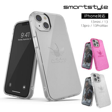 adidas アディダス iPhone 13 / 13pro / 13 Mini / 13 Pro Max ケース クリアケース プロテクティブ スマホケース アイフォン カバー 耐衝撃 TPU ( ビッグ・ロゴ クリアカラー / 透明 ラメ クリア / ピンク グリッター )