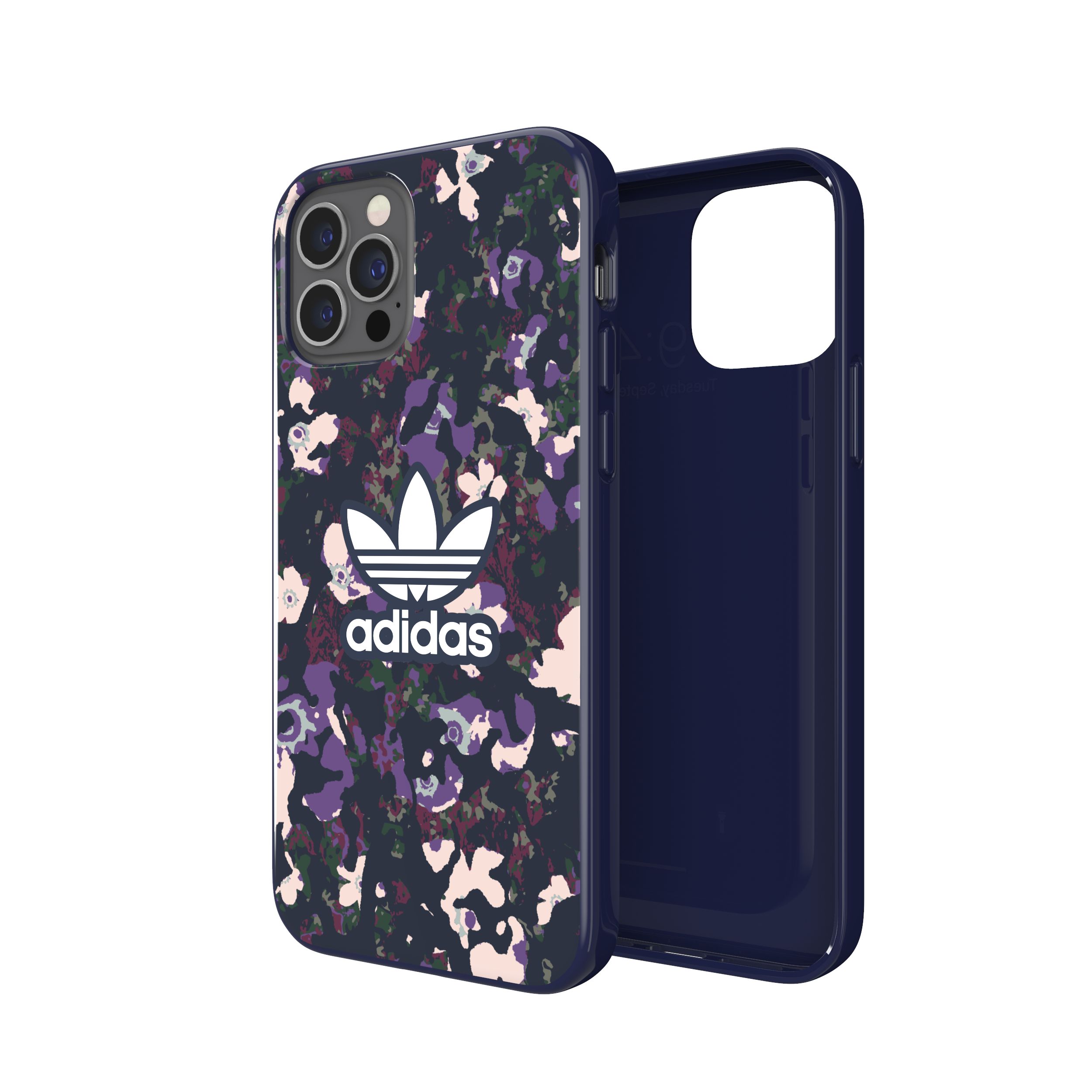 adidas アディダス スマホケース iPhone12 / iPhone12pro ケース アイフォン カバー スマホケース 6.1インチ アディダス グラフィックプリントフローラル カレッジネイビーxアクティブパープル