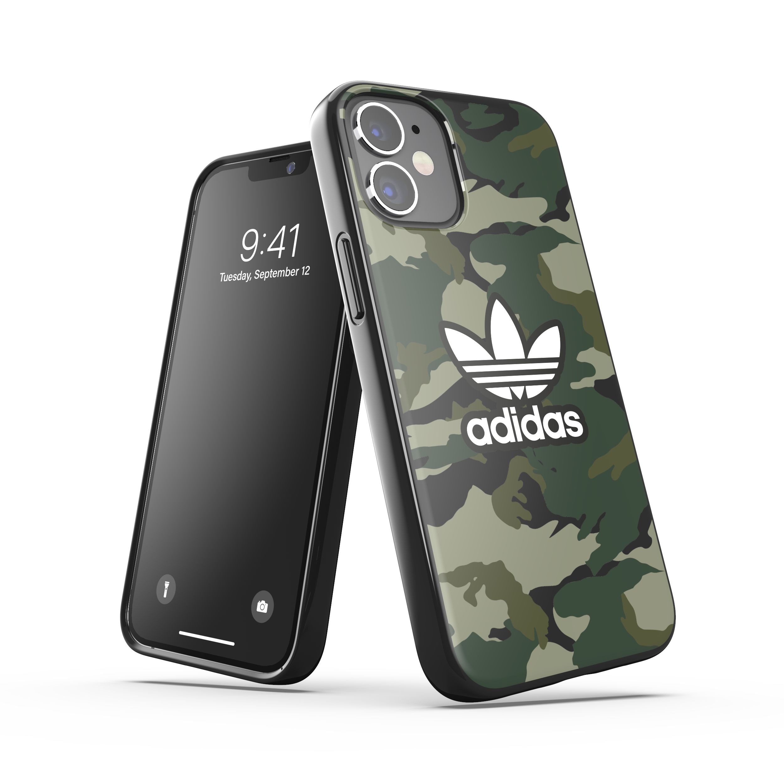 adidas アディダス スマホケース iPhone 12 Mini ケース アイフォン カバー スマホケース 耐衝撃 TPU グラフィックプリント カモ ブラック x ナイトカーゴ