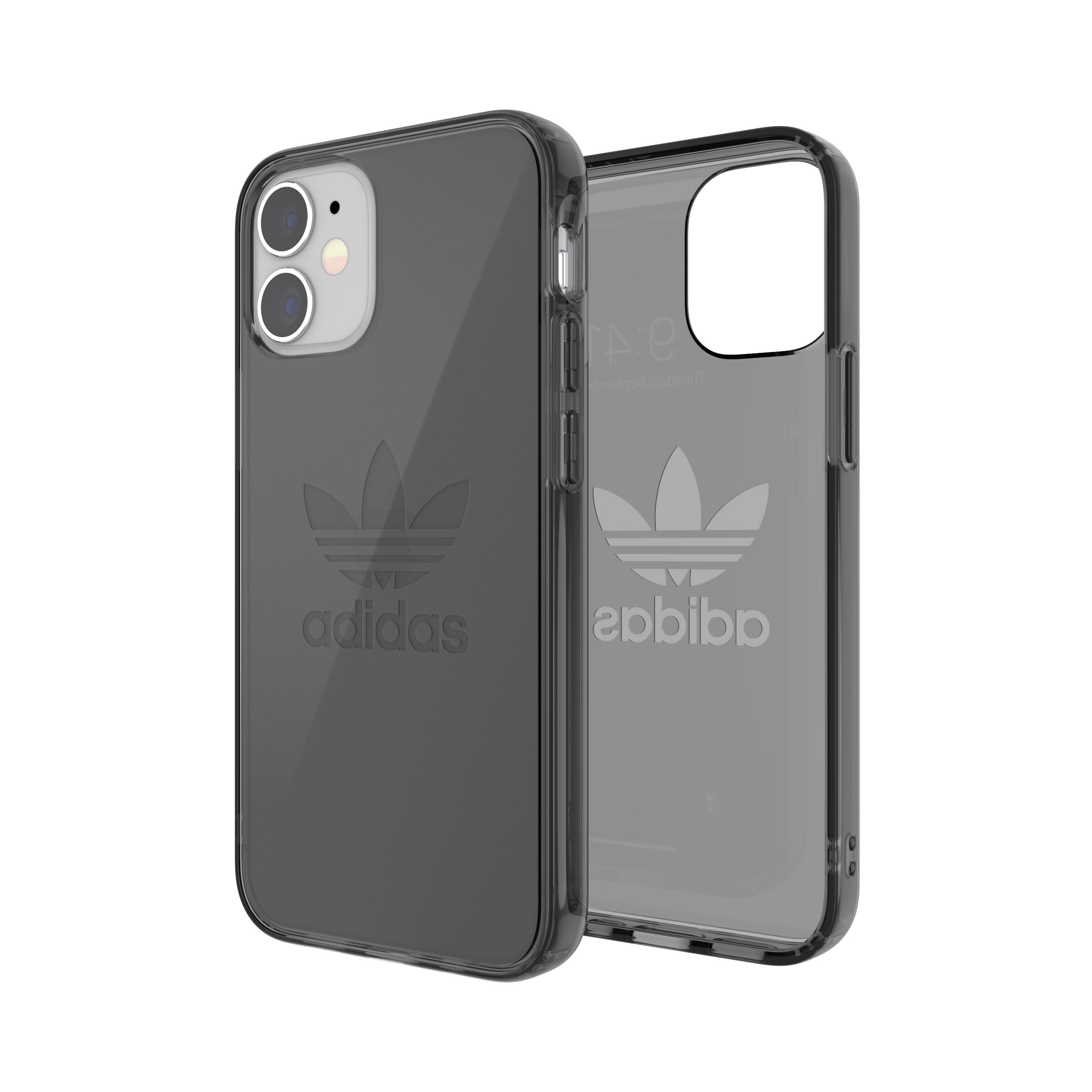 adidas アディダス スマホケース iPhone 12 Mini ケース クリアケース スマホケース アイフォン カバー 耐衝撃 TPU ビッグ・ロゴ スモーキー ブラック