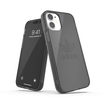 adidas アディダス スマホケース iPhone 12 Mini ケース クリアケース スマホケース アイフォン カバー 耐衝撃 TPU ビッグ・ロゴ スモーキー ブラック