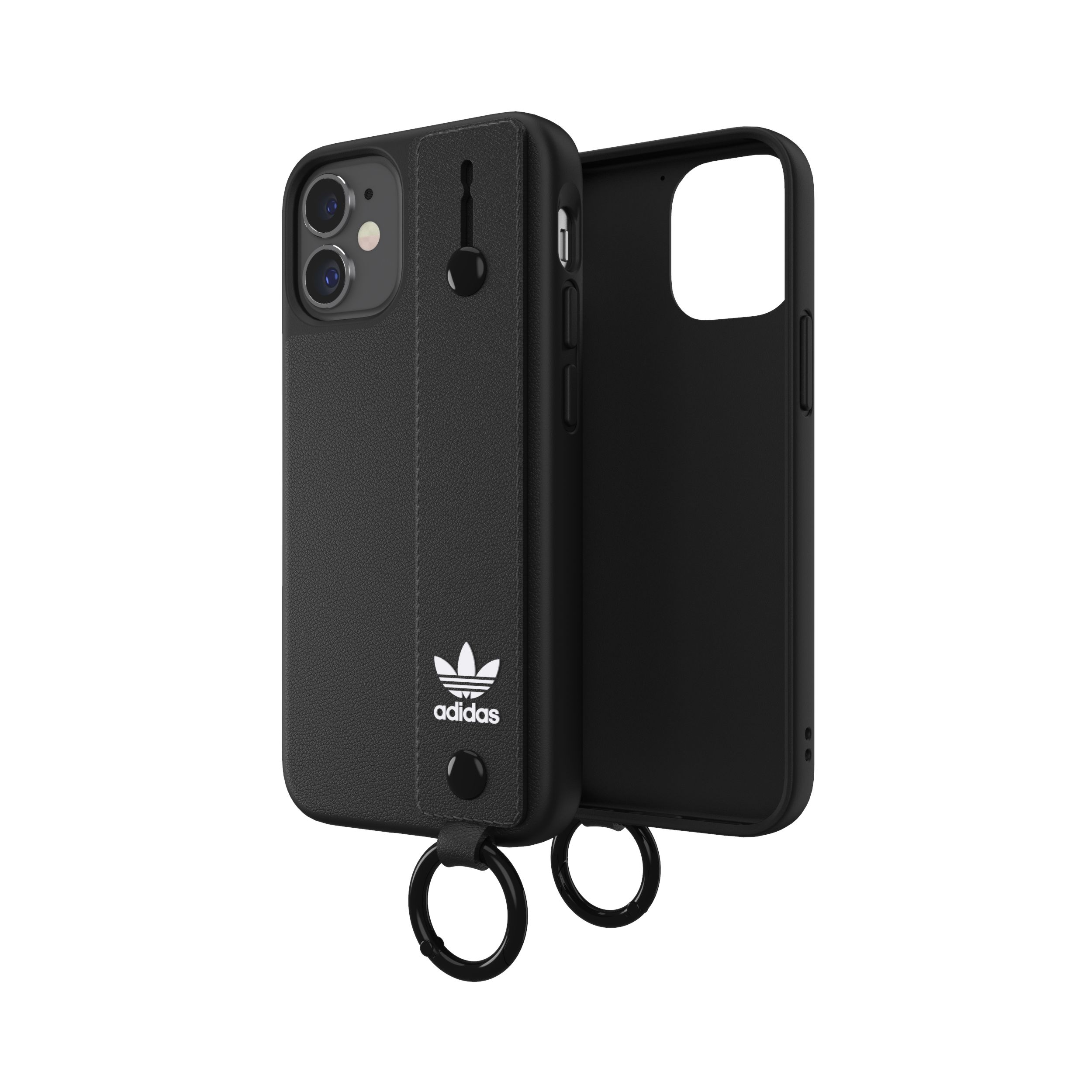 adidas アディダス スマホケース iPhone 12 Mini ケース アイフォン カバー スマホケース ハンドストラップ ベルト 落下防止 スタンド機能 ブラック 黒