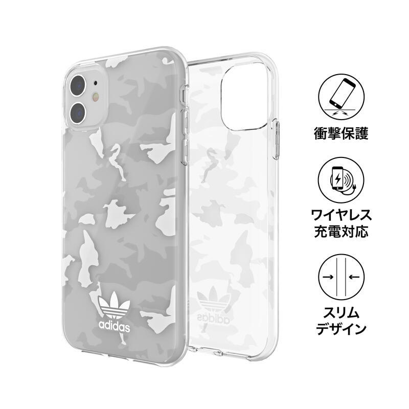 adidas アディダス スマホケース iPhone 11 ケース クリアケース スマホケース アイフォン カバー 耐衝撃 TPU カモ柄 プリント クリア x ホワイト