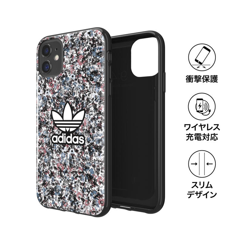 adidas アディダス スマホケース iPhone 11 ケース アイフォン カバー スマホケース 耐衝撃 TPU 花柄 フローラル プリント ブラック x ローズ x ブルー