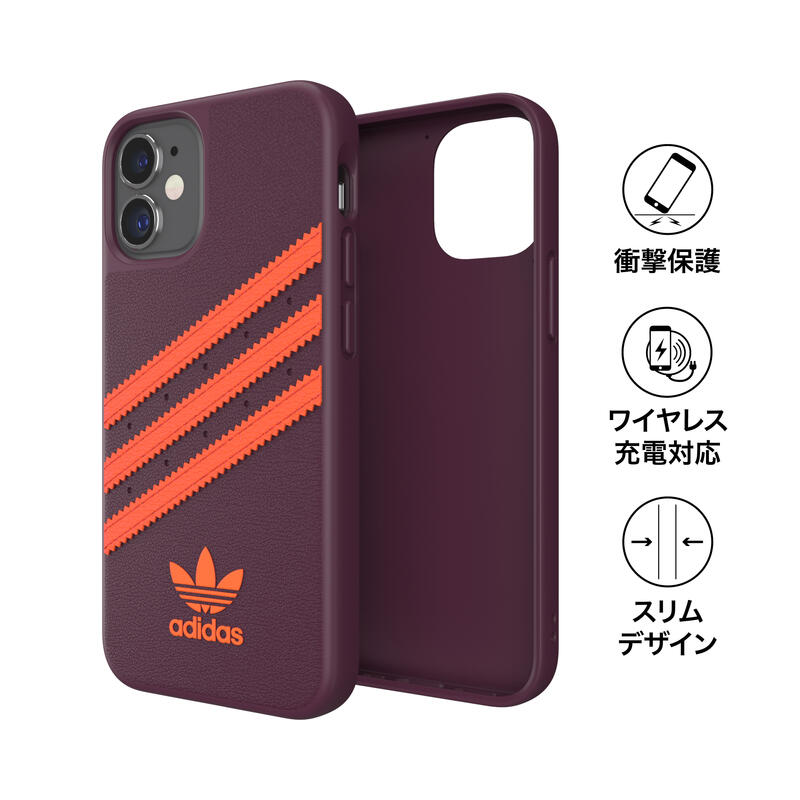 adidas アディダス スマホケース iPhone 12 Mini ケース アイフォン カバー スマホケース 耐衝撃 TPU SAMBA サンバ マルーン x オレンジ