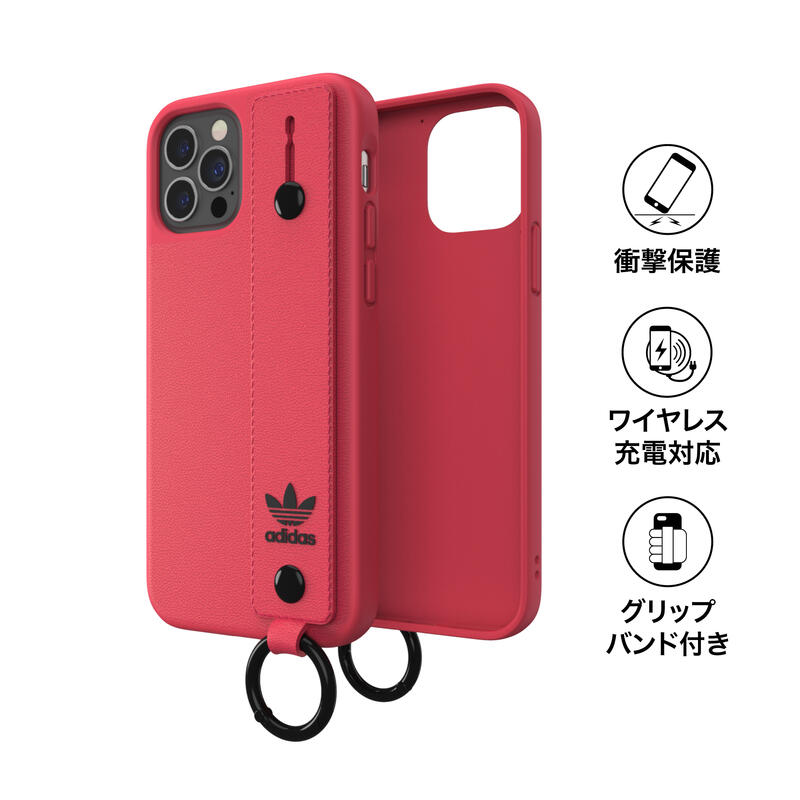 adidas アディダス スマホケース iPhone12 / iPhone12pro ケース アイフォン カバー スマホケース ハンドストラップ ベルト 落下防止 スタンド機能 シグナルピンク