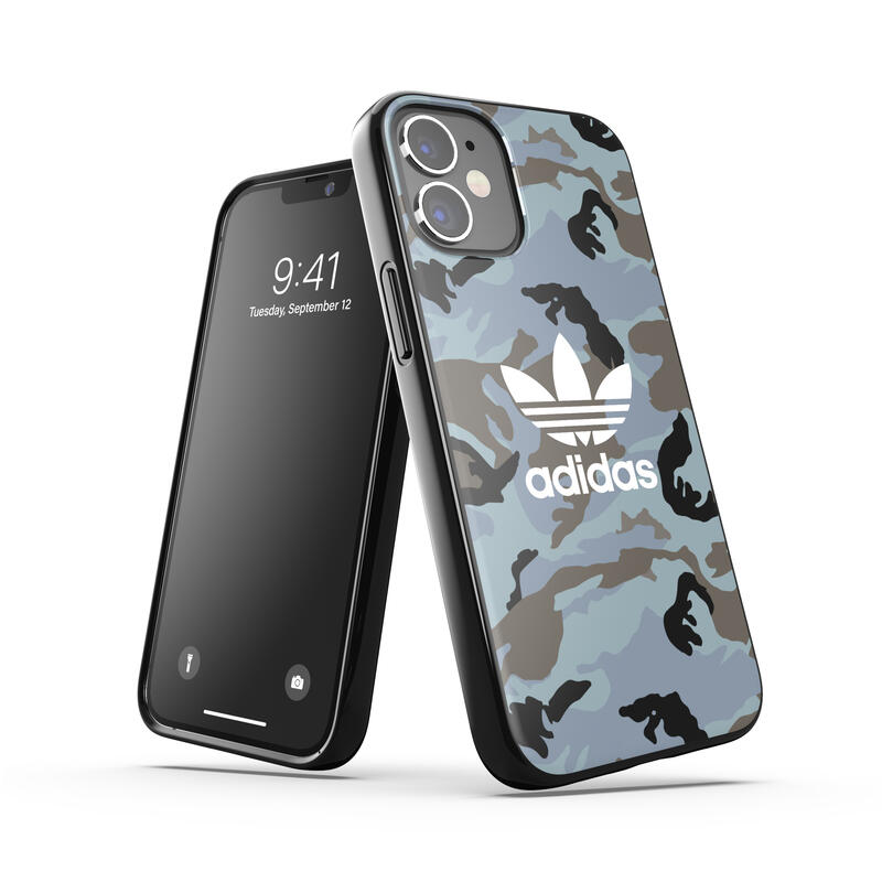 adidas アディダス スマホケース iPhone 12 Mini ケース アイフォン カバー スマホケース 耐衝撃 TPU グラフィックプリント カモ柄 エメラルド x ブルー