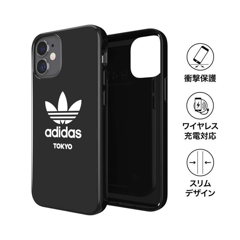 adidas アディダス スマホケース iPhone 12 Mini ケース アイフォン カバー スマホケース 耐衝撃 TPU 都市シリーズ 東京(トーキョー) ロゴ ブラック 黒