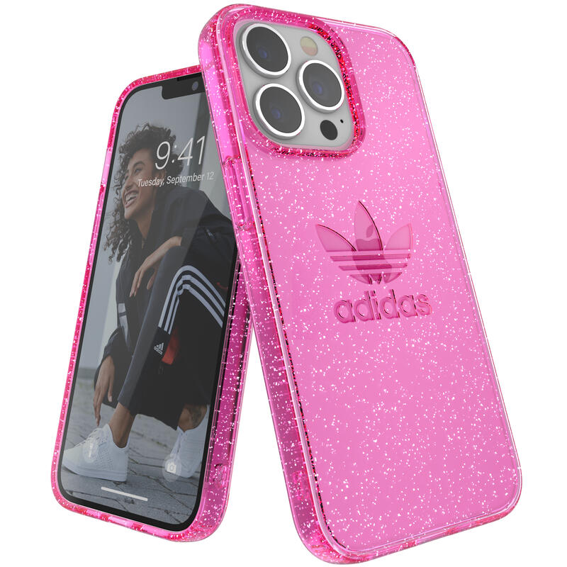 アディダス スマホケース メンズ adidas アディダス スマホケース iPhone13 Pro ケース クリアケース スマホケース アイフォン カバー 耐衝撃 TPU ビッグ・ロゴ クリアカラー ピンク × ラメ ※当店限定1年保証※