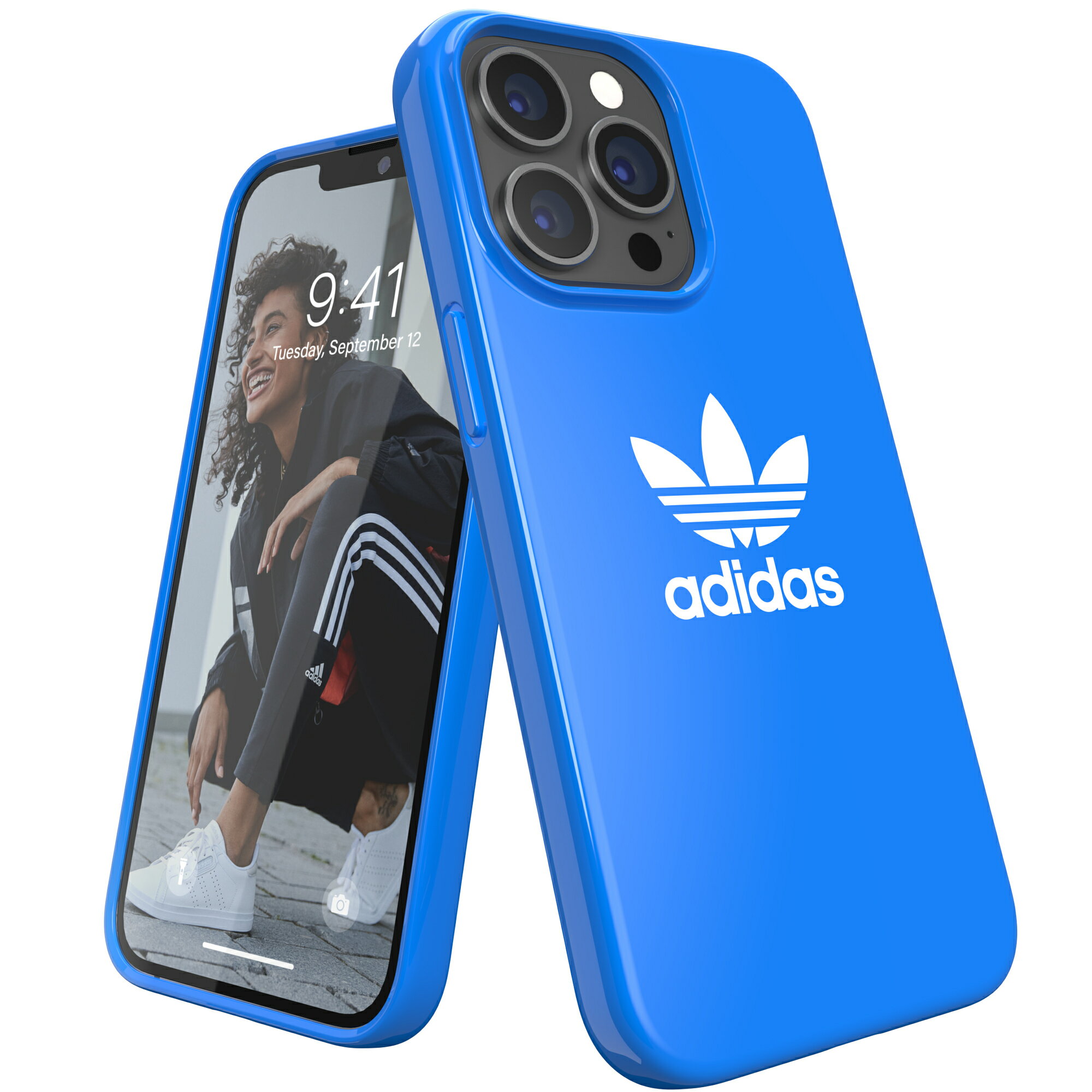 adidas アディダス スマホケース iPhone13 Pro ケース アイフォン カバー スマホケース 耐衝撃 TPU 光沢 ロゴ ブルーバード 青 ※当店限定1年保証※