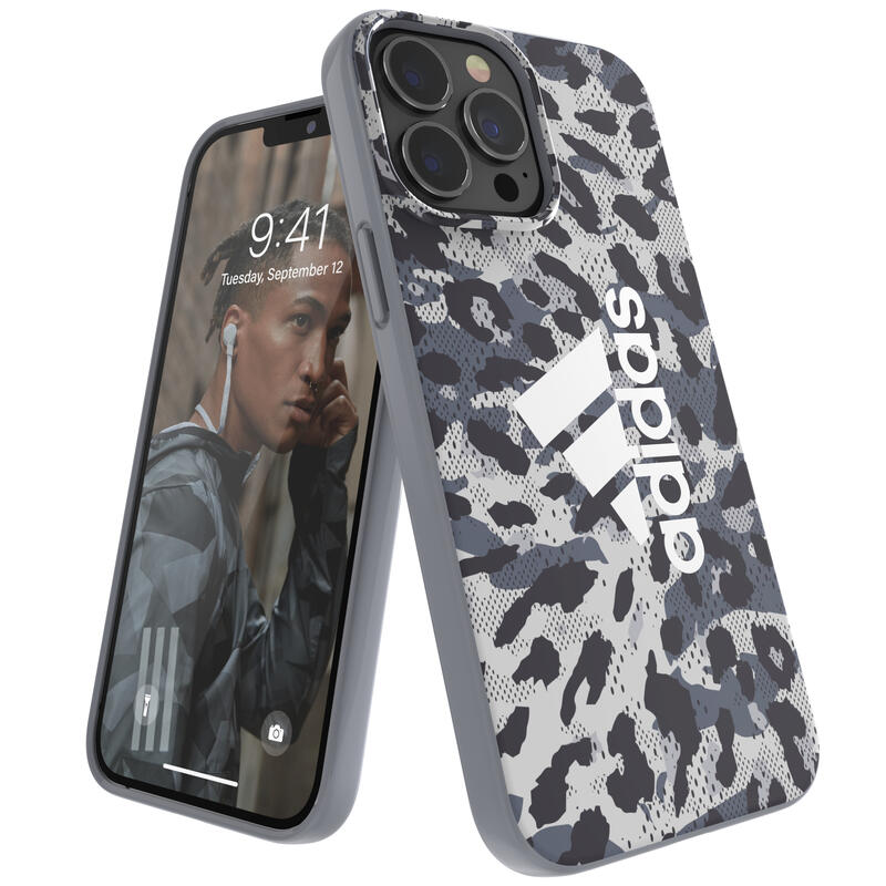 adidas アディダス スマホケース iPhone 13 Pro Max ケース アイフォン カバー スマホケース アイコニック スポーツ ロゴ 耐衝撃 軽量 TPU レオパード グレー 当店限定1年保証 