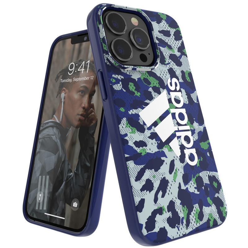 adidas アディダス スマホケース iPhone13 Pro ケース アイフォン カバー スマホケース アイコニック スポーツ ロゴ 耐衝撃 軽量 TPU レオパード ミントブルー 当店限定1年保証 