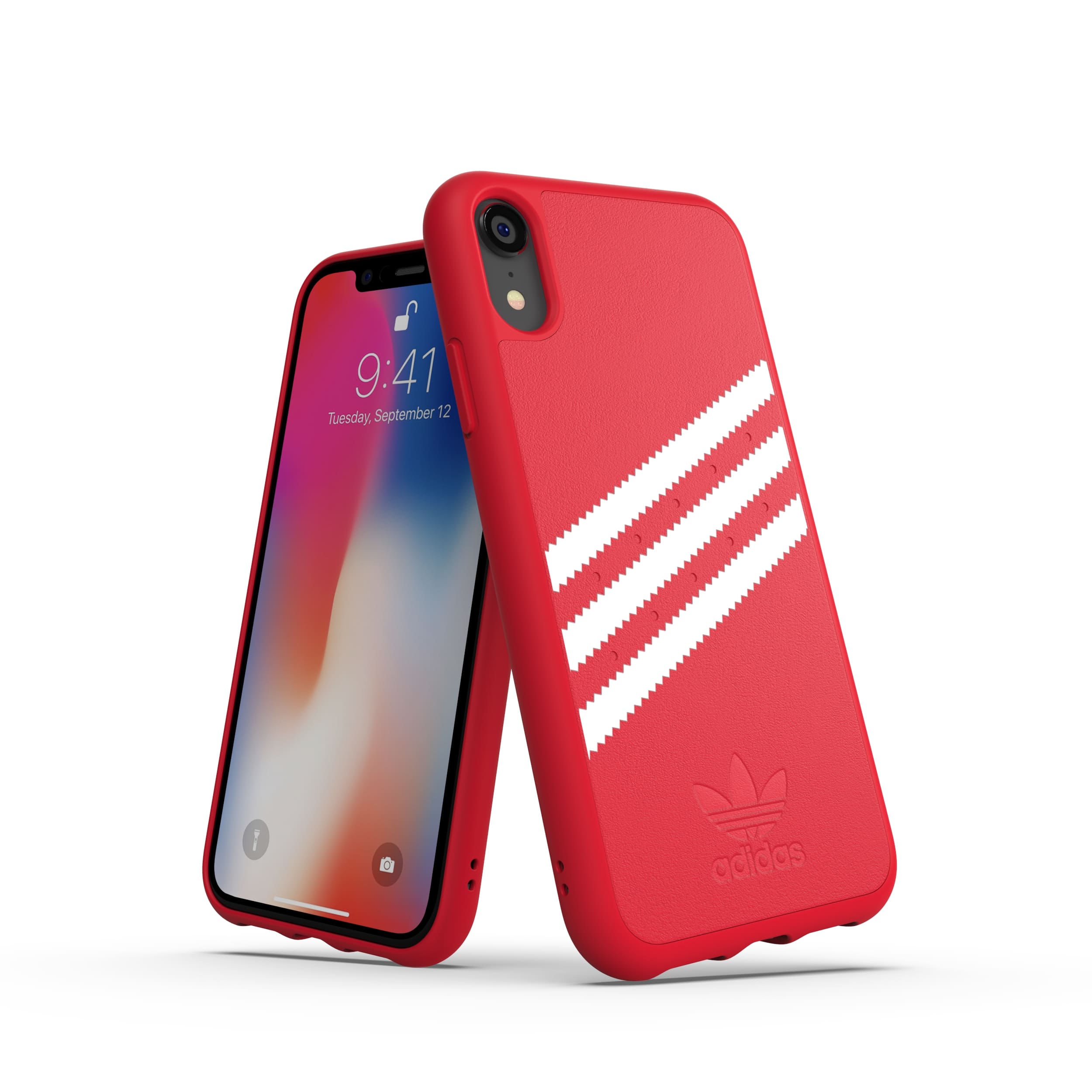 adidas アディダス スマホケース iPhone XR ケース スマホケース アイフォン カバー 耐衝撃 TPU ガゼル スエード調素材 x 3ストライプ レッド / ホワイト 赤 ※当店限定1年保証※