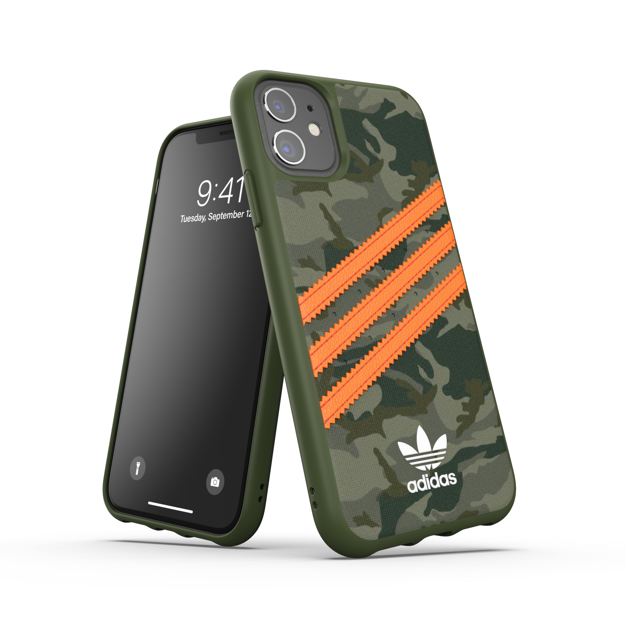 adidas アディダス スマホケース iPhone11 ケース アイフォン カバー スマホケース 耐衝撃 TPU SAMBA サンバ サンバ カモ x オレンジ ※当店限定1年保証※