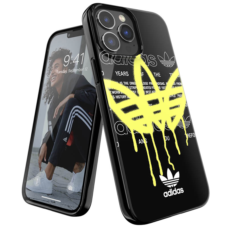 【送料無料】adidas アディダス スマホケース iPhone 13 Pro Max ケース アイフォン カバー スマホケース 耐衝撃 TPU グラフィック プリント サマー ［ブラック 黒/イエロー］ 人気 メンズ レディース プレゼント ギフト ※当店限定1年保証※