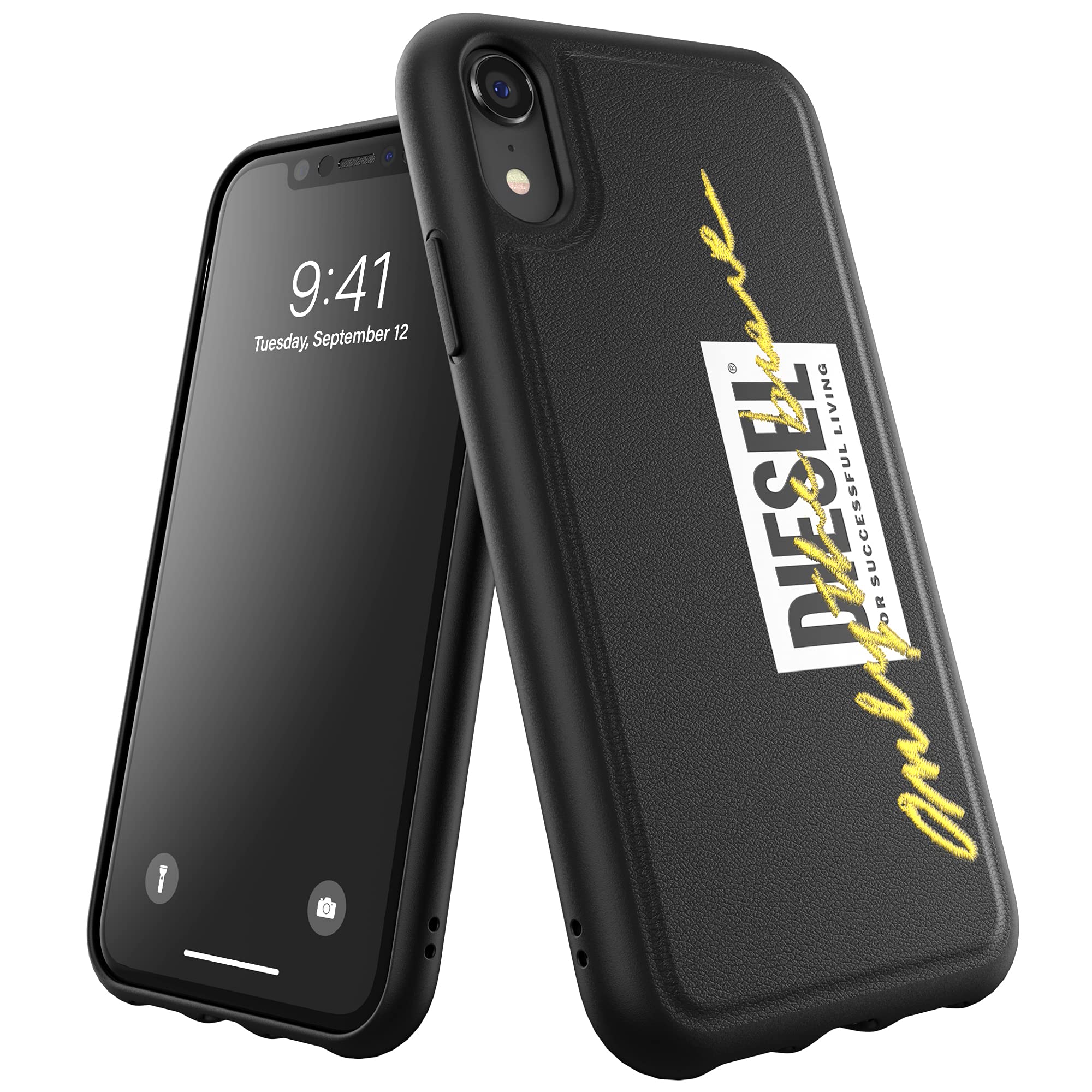 ディーゼル スマホケース メンズ DIESEL iPhone XR ケース FW20 刺繍ディテール（ディーゼル iPhoneXR , ブラック 黒 / ライム ） ※当店限定1年保証※