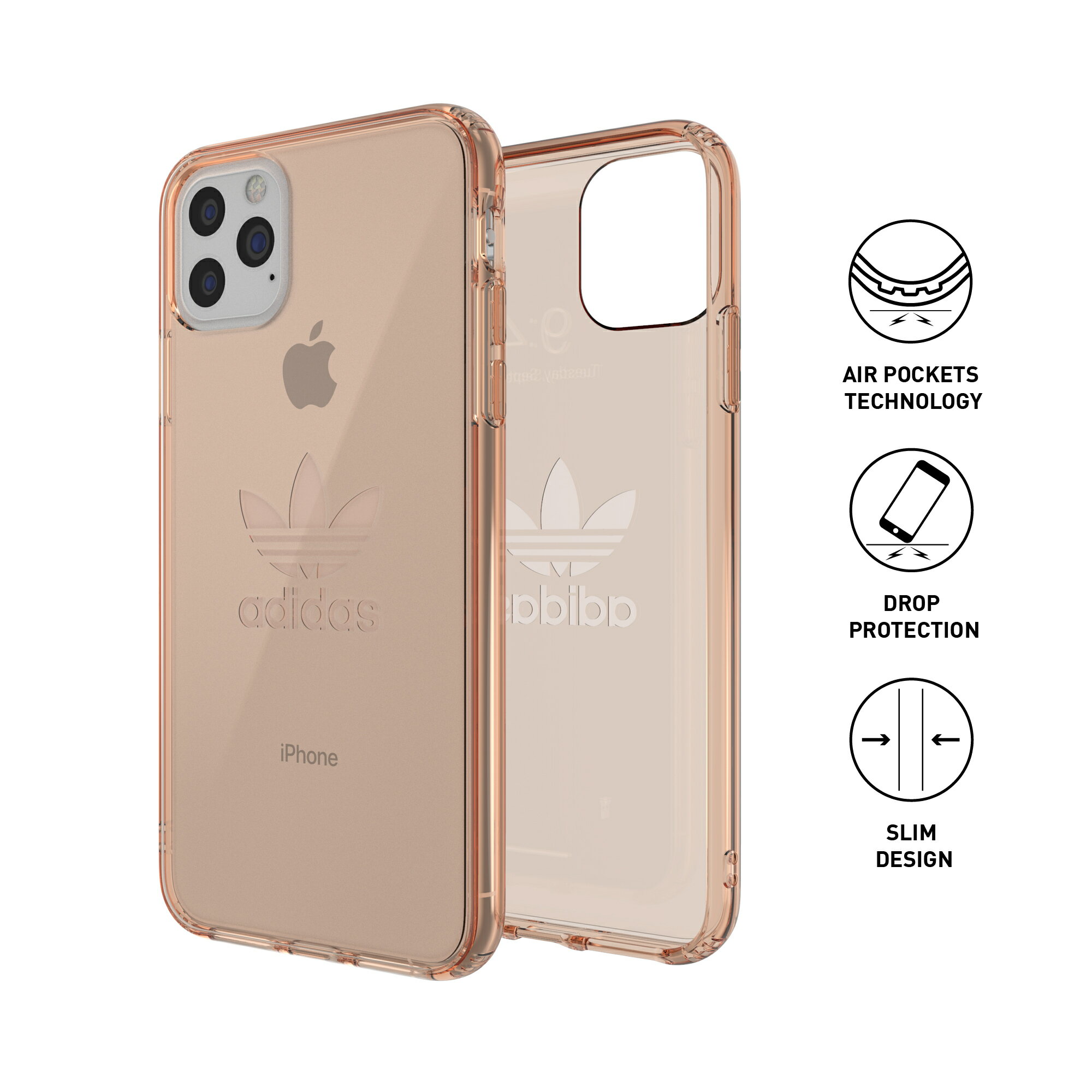 adidas アディダス スマホケース iPhone 11 Pro Max ケース クリアケース 耐衝撃 TPU 軽量ローズゴールド