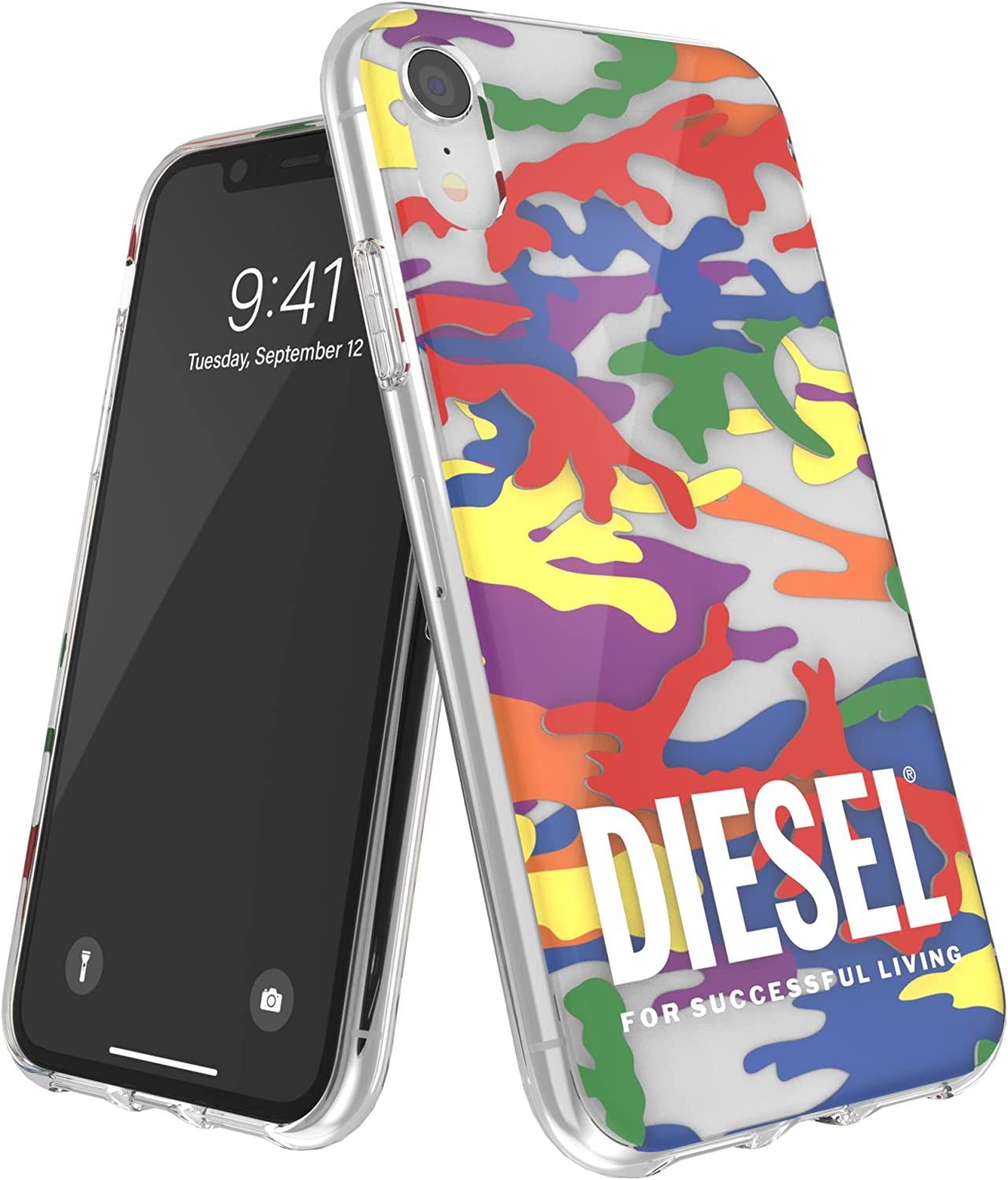 ディーゼル スマホケース メンズ DIESEL iPhoneXRケースクリア SS21 Pride カモフラージュプリント（ ディーゼル iPhone XR, クリアケース Prideカラフル ） ブランド ディーゼル おしゃれ かわいい かっこいい スタイリッシュ シンプル ロゴ メンズ レディース 男性 女性 ※当店限定1年保証※