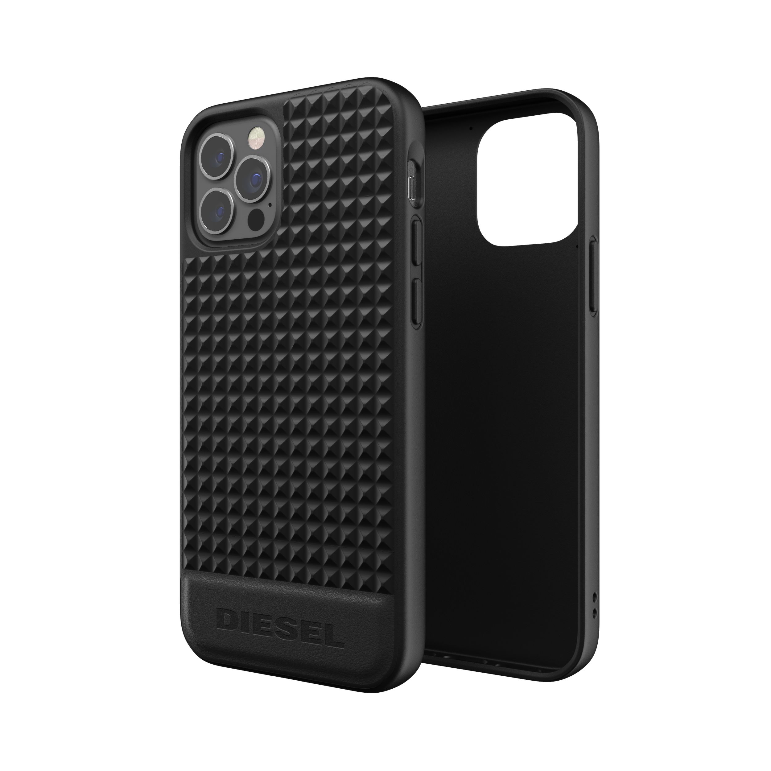 DIESEL iPhone12/12pro ケース 6.1インチ プレミアムレザー スタッズ ブラック