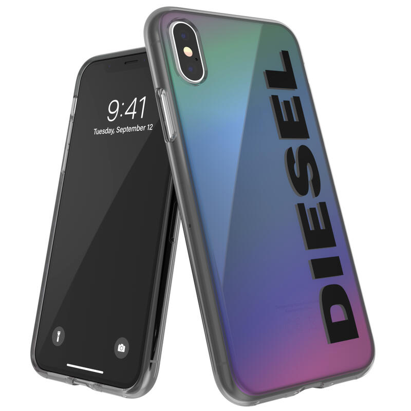 ディーゼル スマホケース メンズ DIESEL ディーゼル iPhone X / iPhone XS ケース スマホケース アイフォン カバー 耐衝撃 TPU クリアケース ホログラム / ブラック ロゴ ※当店限定1年保証※