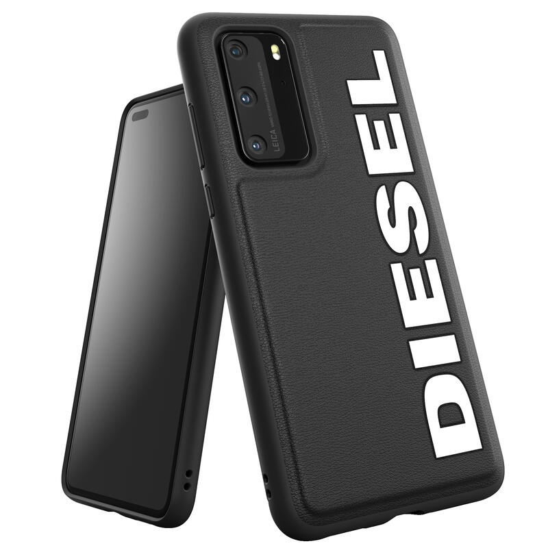 ディーゼル スマホケース メンズ DIESEL Huawei P40 ケース FW20 ロゴ ラバープリント （ディーゼル Huawei P40, ブラック/ホワイト） ※当店限定1年保証※