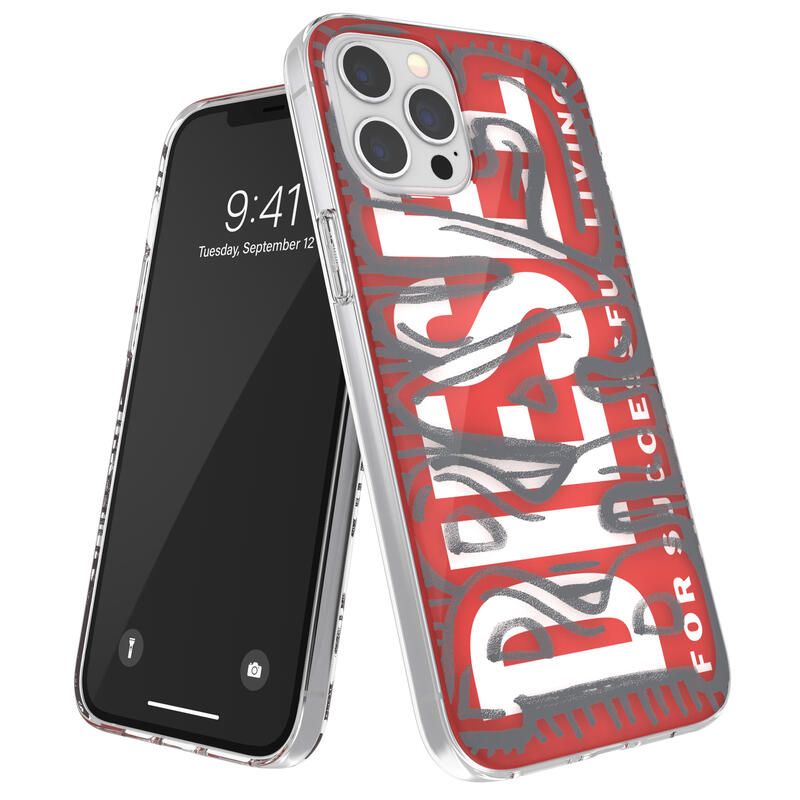 ディーゼル スマホケース メンズ DIESEL ディーゼル iPhone 12 Pro Max ケース クリアケース スマホケース アイフォン カバー 耐衝撃 TPU レッド x グレー ※当店限定1年保証※