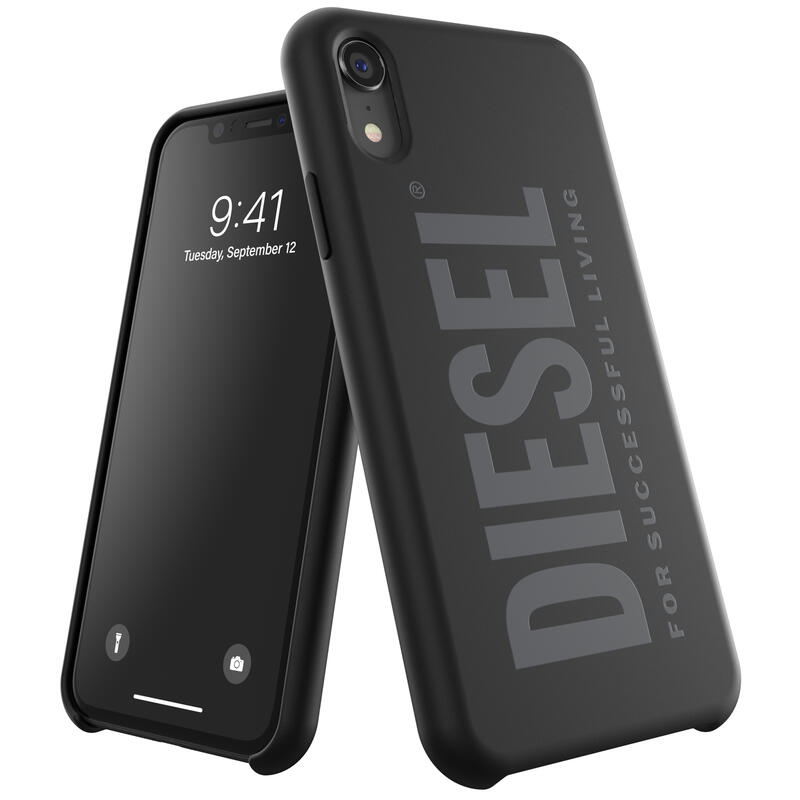 ディーゼル スマホケース メンズ DIESEL iPhone XR シリコン ケース SS21 ロゴ（ディーゼル iPhone XR, ブラック） ※当店限定1年保証※