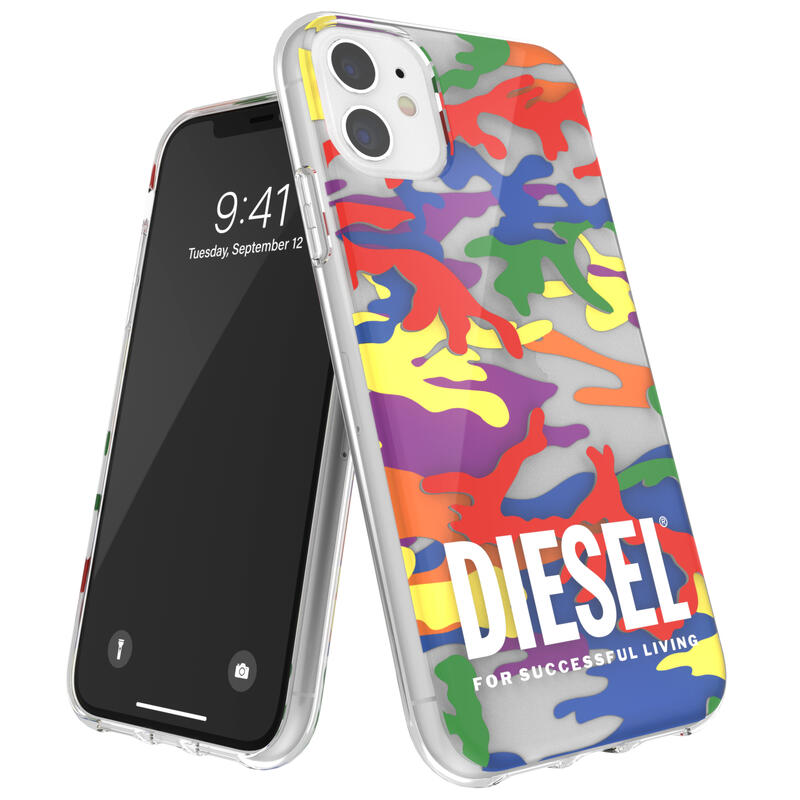 ディーゼル スマホケース メンズ DIESEL iPhone 11 ケース クリア SS21 Pride カモフラージュプリント カラフル ※当店限定1年保証※