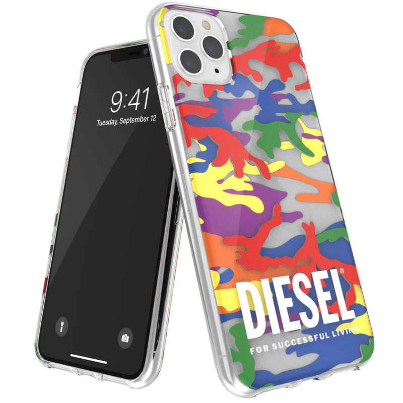 ディーゼル スマホケース メンズ DIESEL iPhone 12 Pro Max ケース クリア 6.7インチ SS21 Pride カモフラージュプリント （ディーゼル iPhone12pro Max, クリアケース Prideカラフル） ※当店限定1年保証※