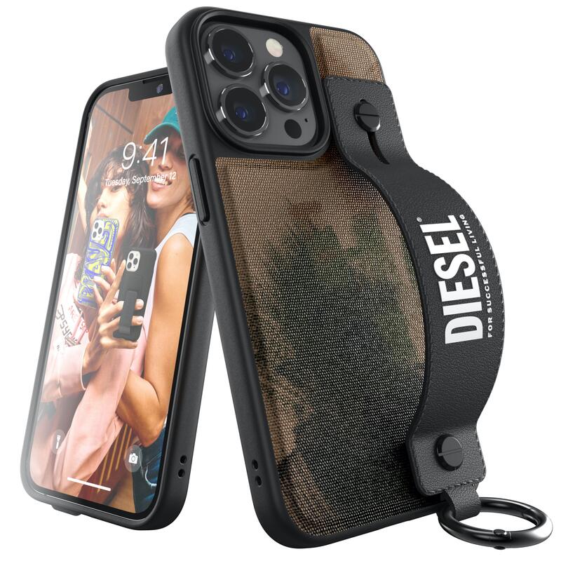 ディーゼル スマホケース メンズ DIESEL iPhone13pro ケース 6.1インチ スマホスタンド ハンドストラップ FW20 （ディーゼル iPhone 13 Pro, グリーンカモフラージュ） ※当店限定1年保証※