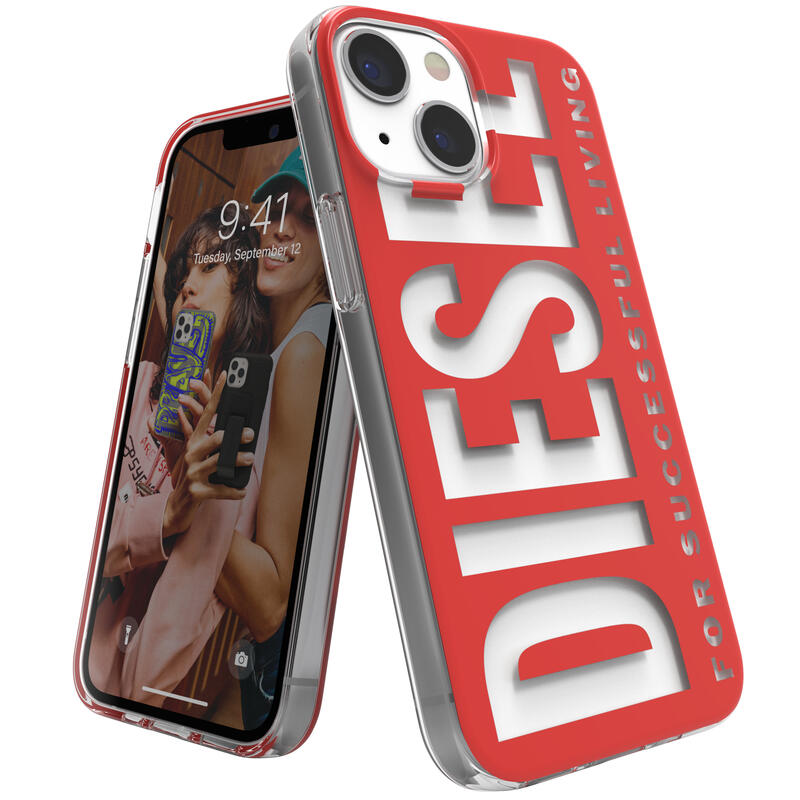 ディーゼル スマホケース メンズ DIESEL iPhone13 mini ケース 5.4インチ クリアケース グラフィック FW21 (ディーゼル iPhone 13 mini, レッド） ※当店限定1年保証※
