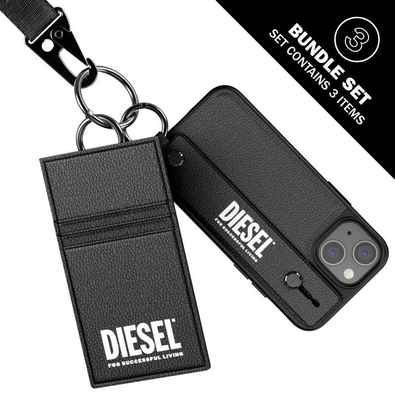ディーゼル スマホケース メンズ DIESEL iPhone 13 mini 5.4インチ ケース スマホスタンド カードケース付きハンドストラップセット FW21 （ディーゼル iPhone13 mini, ブラック） ※当店限定1年保証※