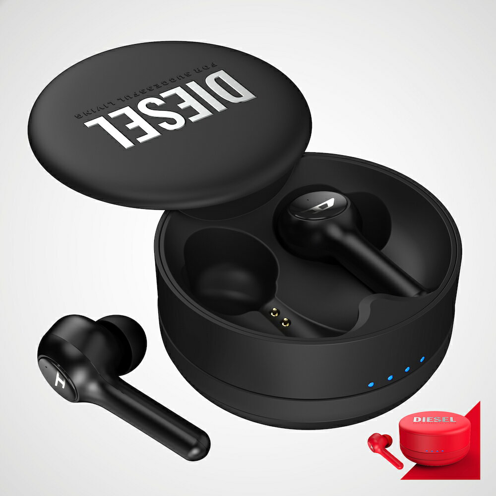 DIESEL 完全ワイヤレスイヤホン Bluetooth5.0 ブルートゥース 最大32時間音楽再生 バッテリー残電量表示 LED付き 充電収納ケース付 ワイヤレス充電対応 防滴 イヤホン 無線 長時間再生 高音質 送料無料 (ディーゼル トゥルーワイヤレスイヤホン , ブラック 黒)のサムネイル