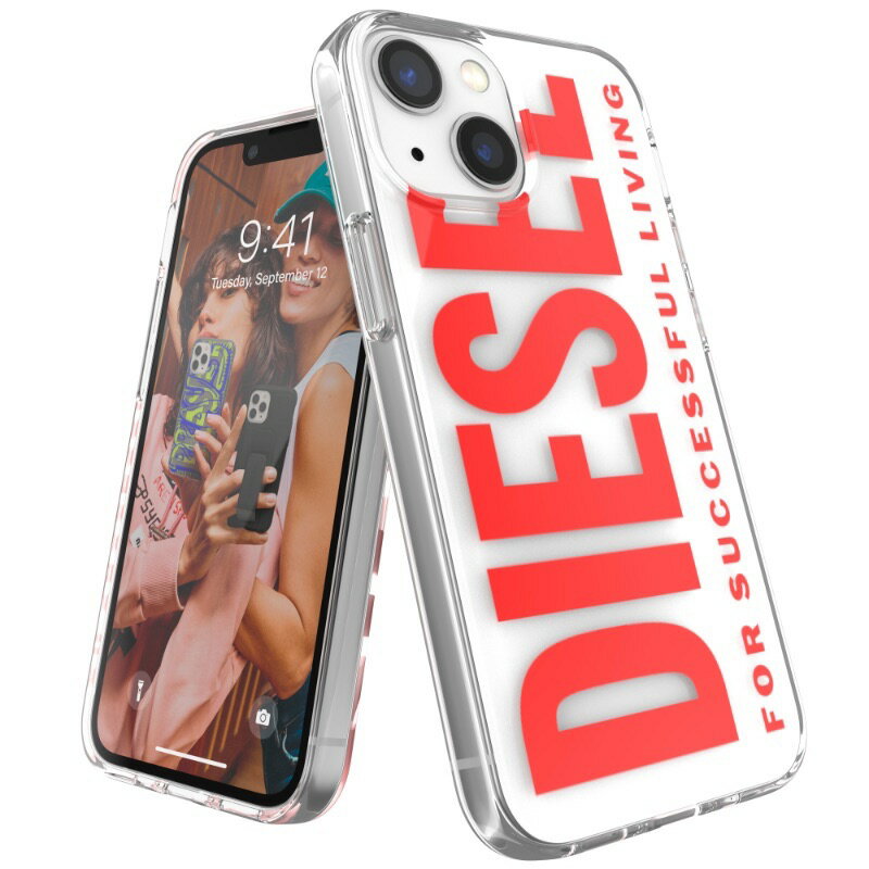 ディーゼル スマホケース メンズ 【送料無料】 DIESEL ディーゼル iPhone 13 mini ケース アイフォン カバー スマホケース クリアケース クリア 耐衝撃 [ホワイト 白/レッド 赤] TPU ロゴ プリント ブランド おしゃれ かわいい シンプル メンズ レディース 人気 ※当店限定1年保証※