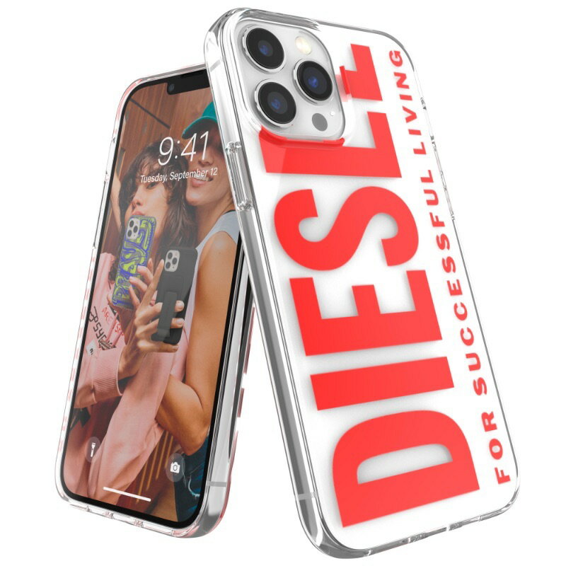 ディーゼル スマホケース メンズ 【送料無料】 DIESEL ディーゼル iPhone 13 Pro Max ケース アイフォン カバー スマホケース クリアケース クリア 耐衝撃 [ホワイト 白/レッド 赤] TPU ロゴ プリント ブランド おしゃれ かわいい シンプル メンズ レディース 人気 ※当店限定1年保証※