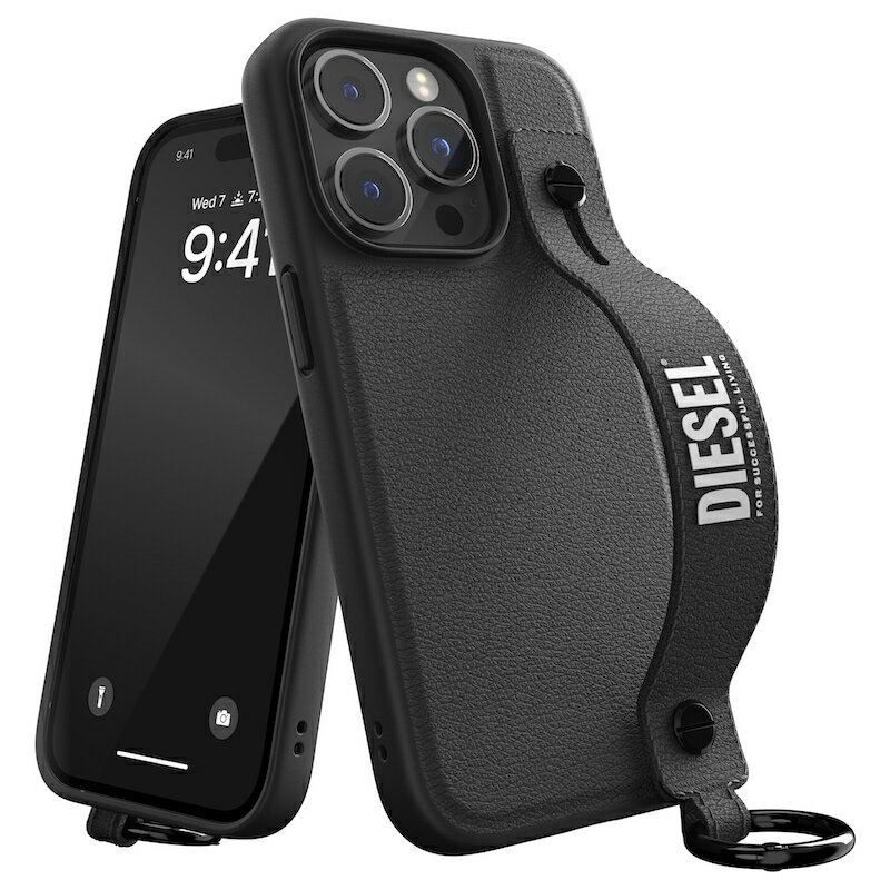 ディーゼル スマホケース メンズ 【送料無料】DIESEL ディーゼル iPhone 14 Pro Max ケース アイフォン カバー スマホケース ハンドストラップ レザー ベルト 落下防止 スタンド機能 [ブラック 黒] リングにネックストラップや紐をつければ ショルダーにもなる ※当店限定1年保証※