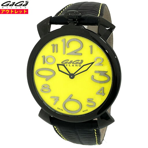 ガガミラノ 腕時計 新品・アウトレット 5092.04 マヌアーレ シン イエロー文字盤 46mm スイス製 ブラック リザードレザーベルト クォーツ メンズ ガガミラノ 腕時計 新品・アウトレット 5092.04 マヌアーレ シン イエロー文字盤 46mm スイス製 ブラック リザードレザーベルト クォーツ メンズ