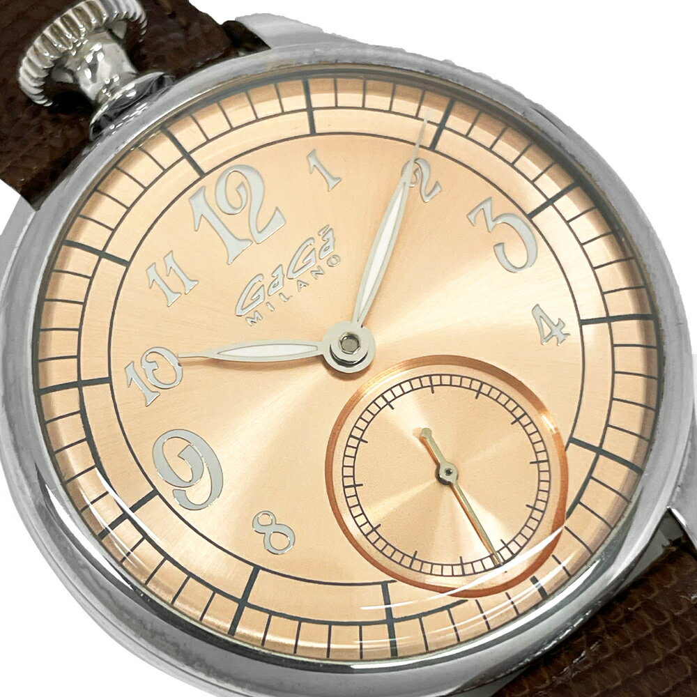 ガガミラノ 腕時計 新品・アウトレット 7040.04 世界限定250本 ピンクゴールド文字盤 48mm スイス製 ブラウンレザーベルト 手巻き メンズ