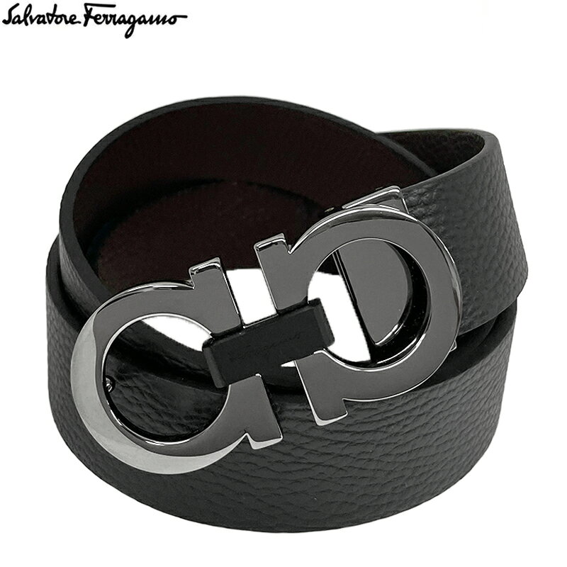 Ferragamo 菲拉格慕 Outlet・全新 115cm 678783 0476361 NERO HICKORY 黑色 / 棕色 翻面皮革皮帶 真皮