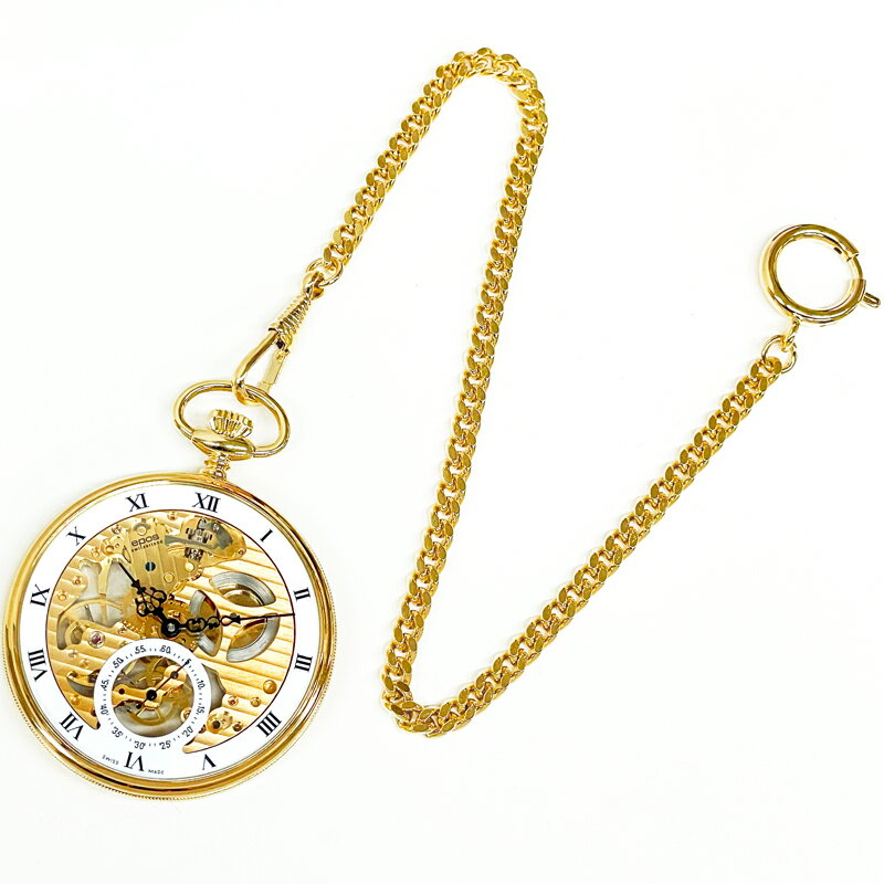 エポス 懐中時計 2121GPRN 裏スケルトン ローマン数字 ポケットウォッチ 手巻き シースルー チェーン付 コートドジュネーブ