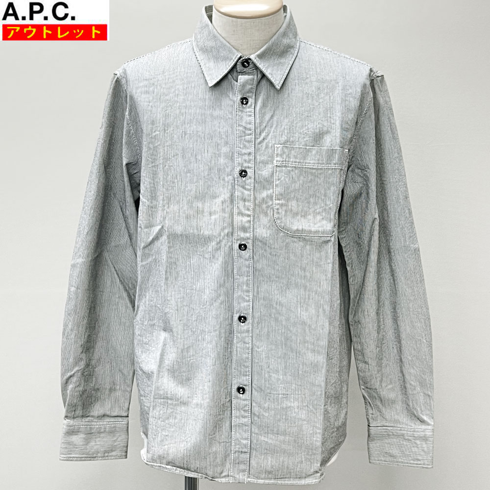 A.P.C アーペーセー 新品・アウトレット メンズ ストライプ ワン ポケット シャツ CODAD H02396 ブラック XL 送料無料