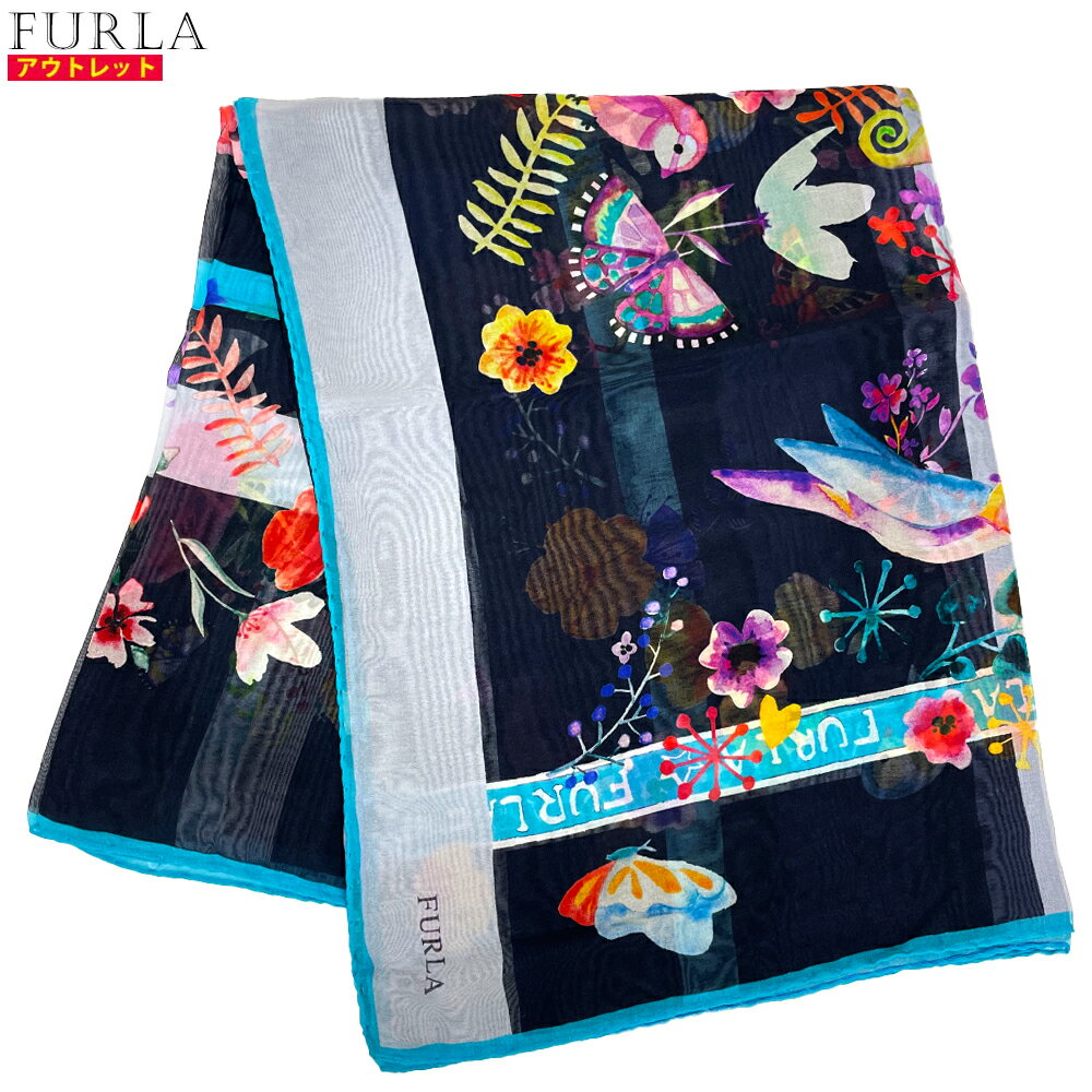 FURLA フルラ 新品・アウトレット スカーフ 薄手 【SCF8】FV7020 SH235 2 ネイビー系マルチカラー シルク100％ クリックポストで送料無料